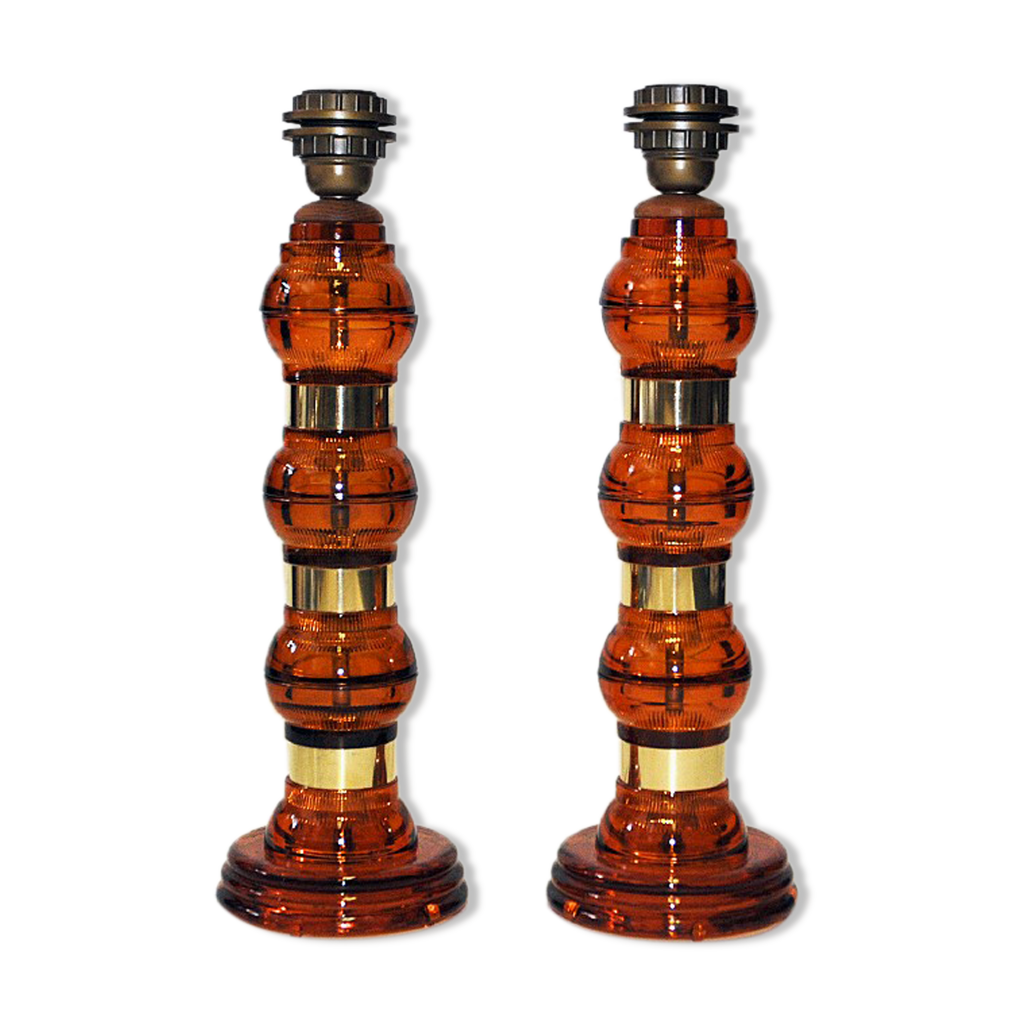 Lot De 2 Verres à Whisky/cocktail En Cristal Ambré - Style Space Age 60's/70's