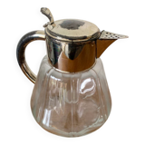 Old Refreshing Carafe + Ice Tube Moulded Glass + Silver Metal