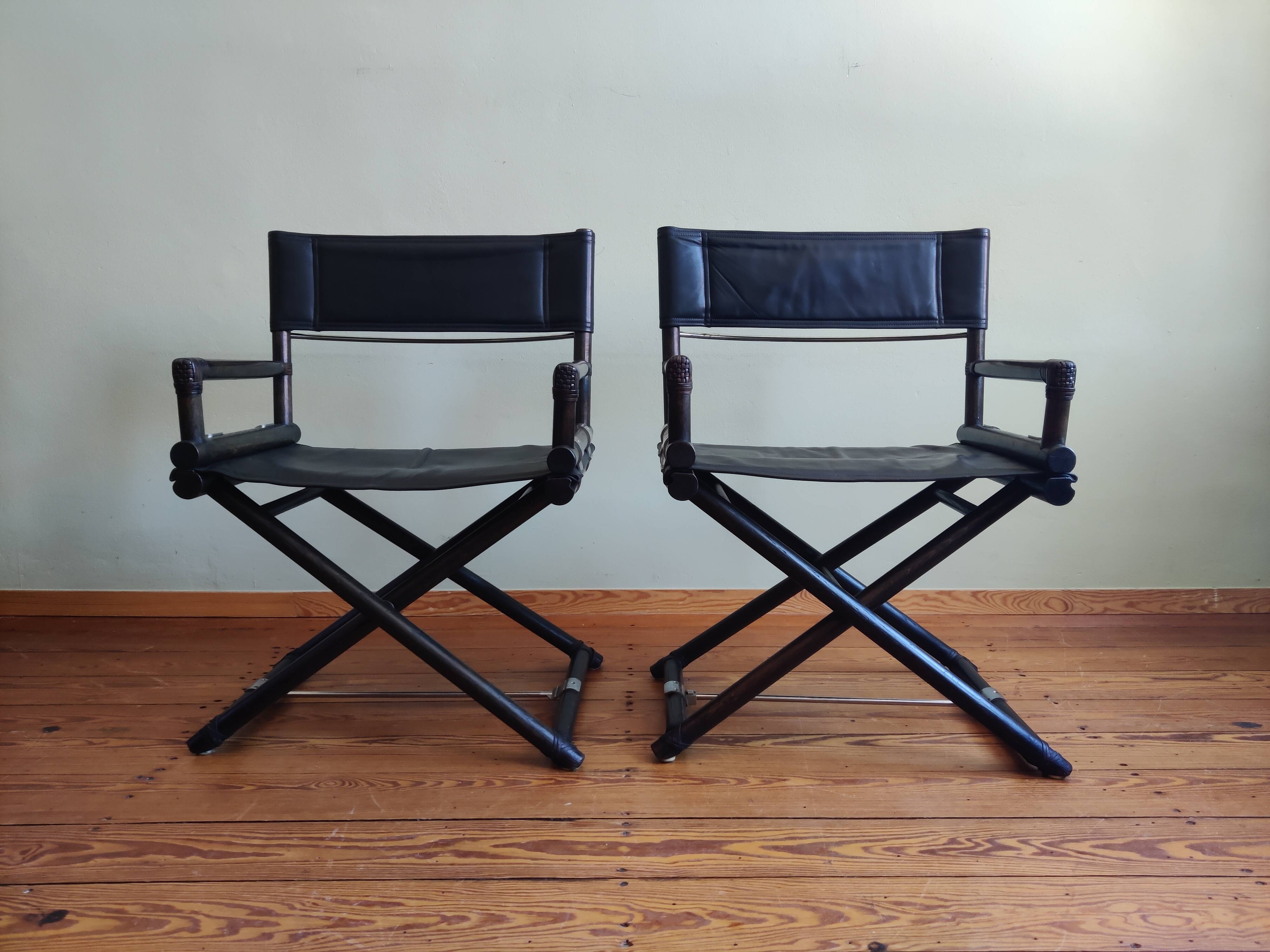 Vintage Safari Regiestühle X-Chair von McGuire, 50er Jahre, 4er Set