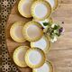 Set of 10 vintage white, yellow and gold dinner plates