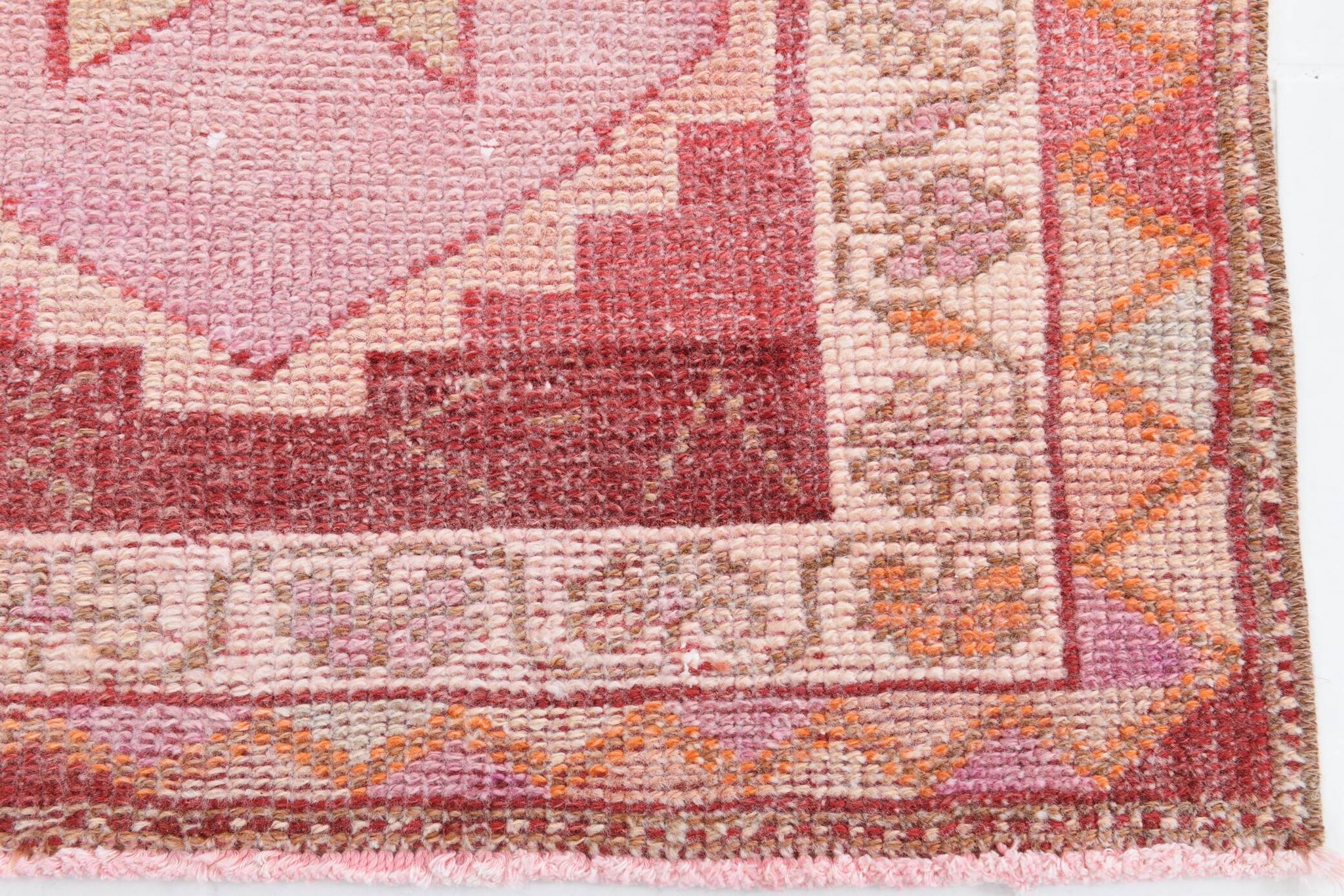 3x13 Rug For Kitchen Red Beige Oushak Vintage Runner Rug, 83x386Cm