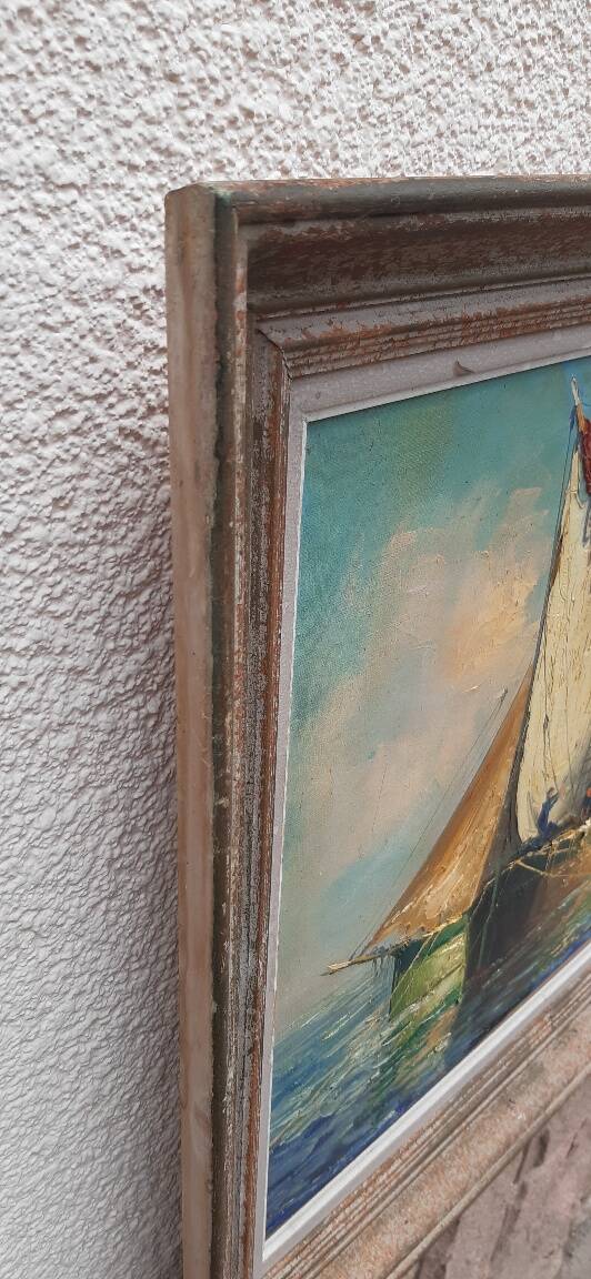 Large oil on canvas "Mediterranean Sea" signed Louis Audrey