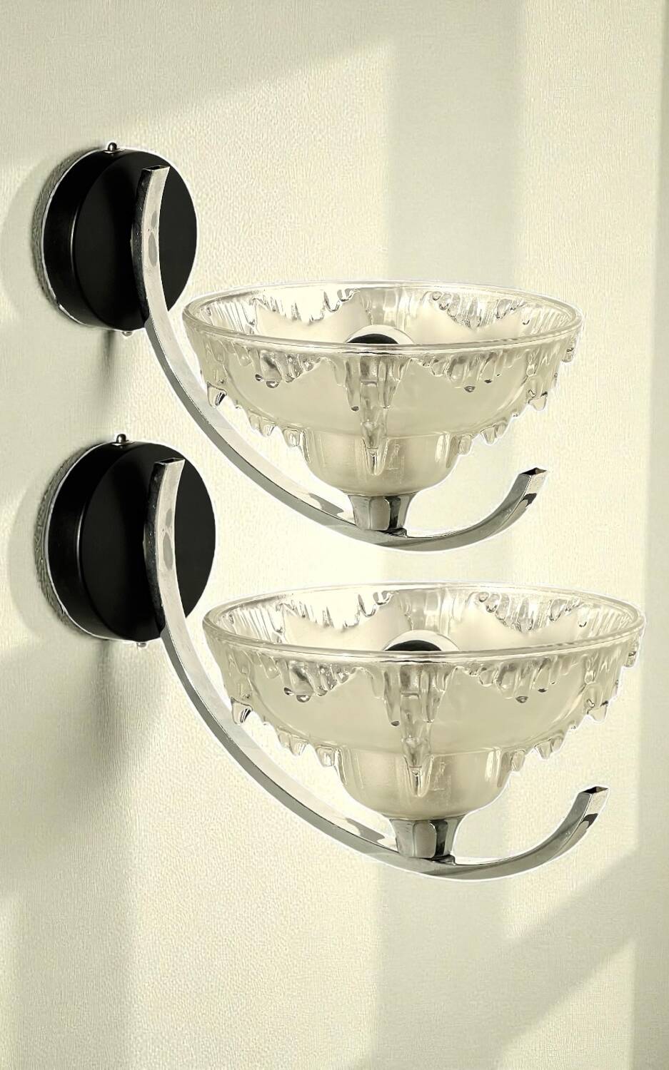 Pair of Ezan art deco glass and chrome wall lights