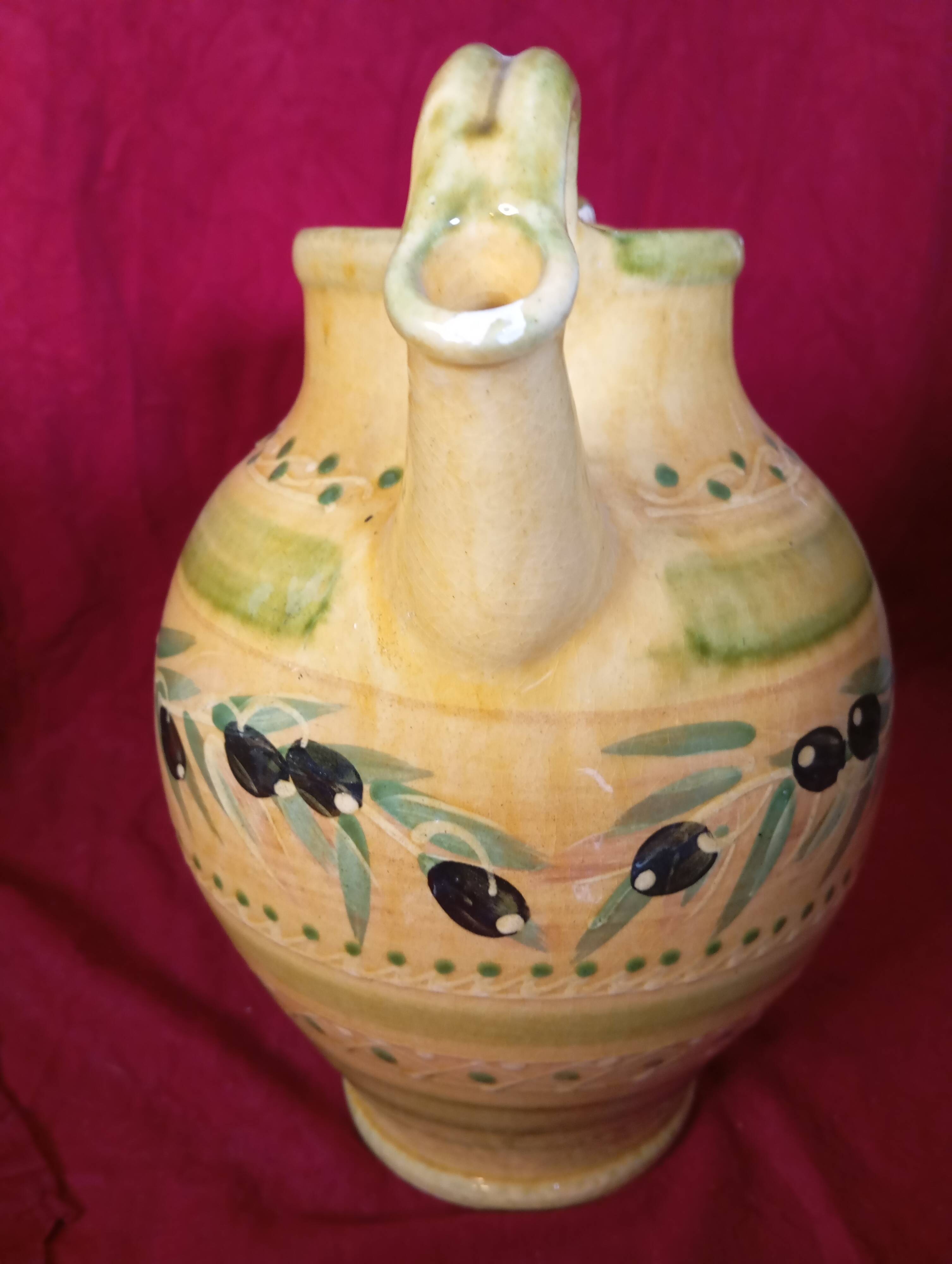 VINTAGE PROVENCAL POTTERY JAR PITCHER OLIVE DECOR