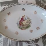 Diamond dish in Limoges porcelain decoration gallant scene