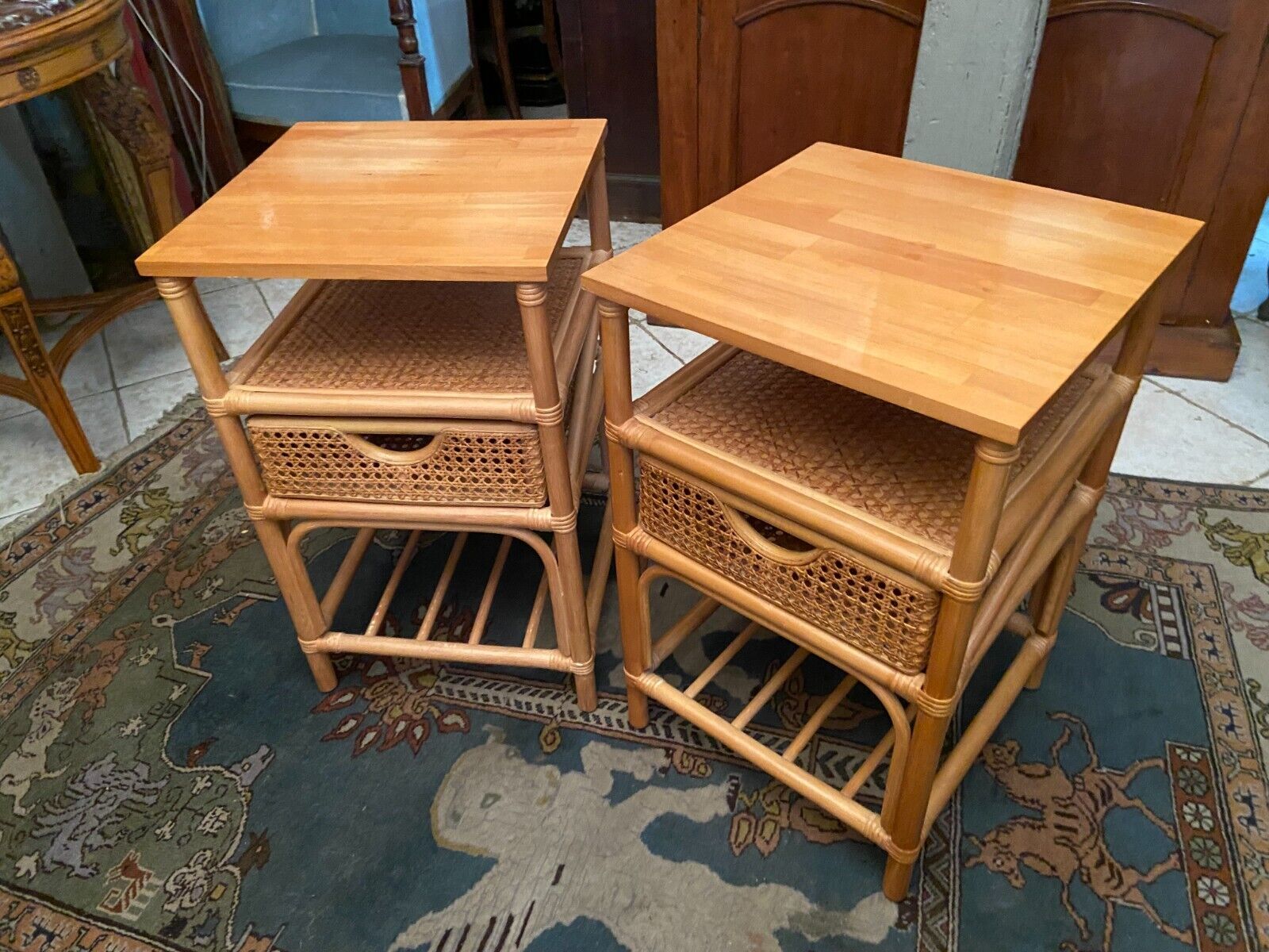 Pair of sofa ends rattan bedside tables