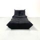 Togo chair and pouffe-black leather attributed to Ducaroy for Ligne Roset.