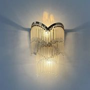 Pair of vintage wall lights, brass and glass pendants, Italy 1970.