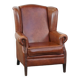 Cognac-colored cowhide wingback chair