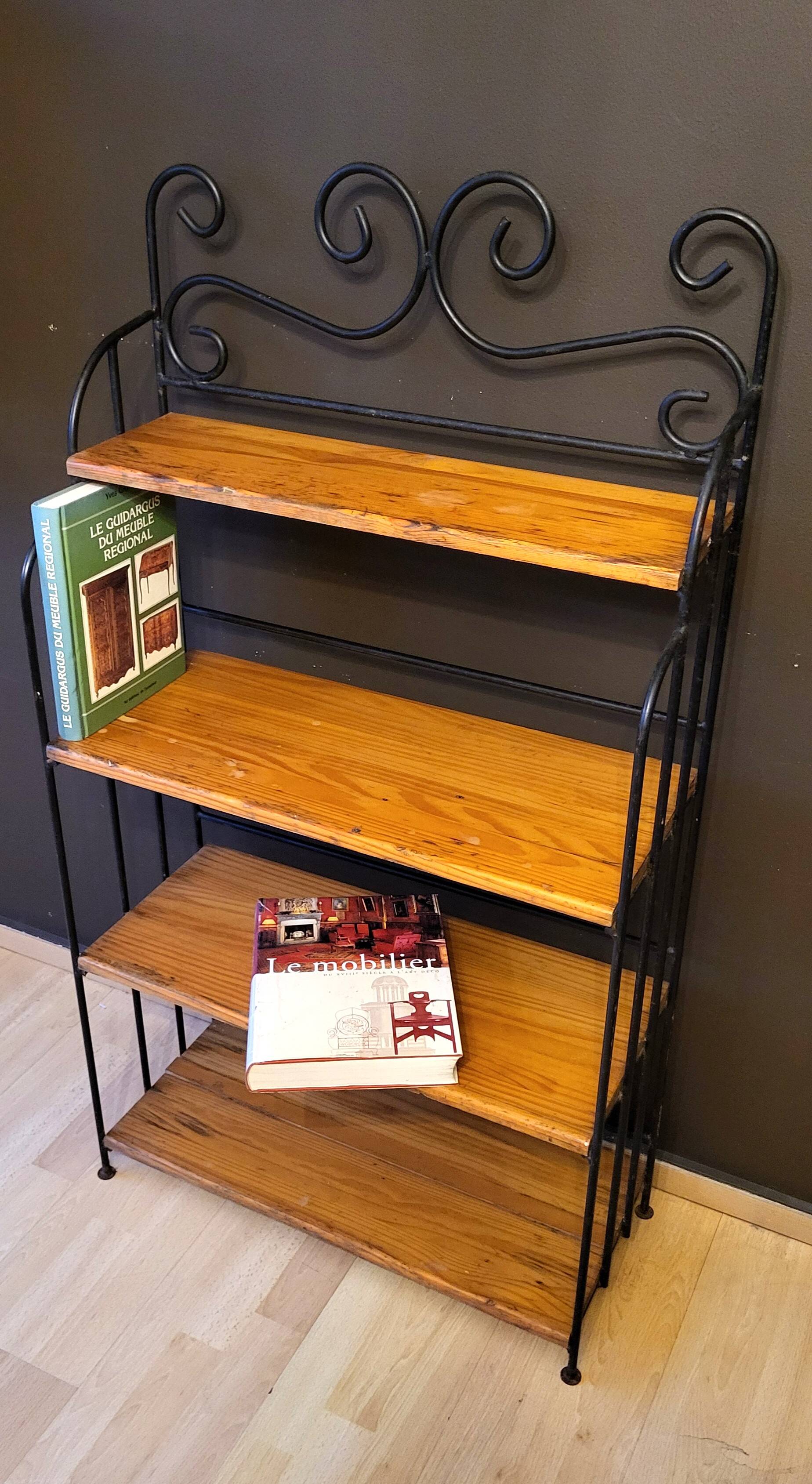 4-tier bookshelf - Wrought iron - Solid pine wood.