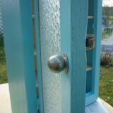 Armoire toilette en bois bleue vitre opaque