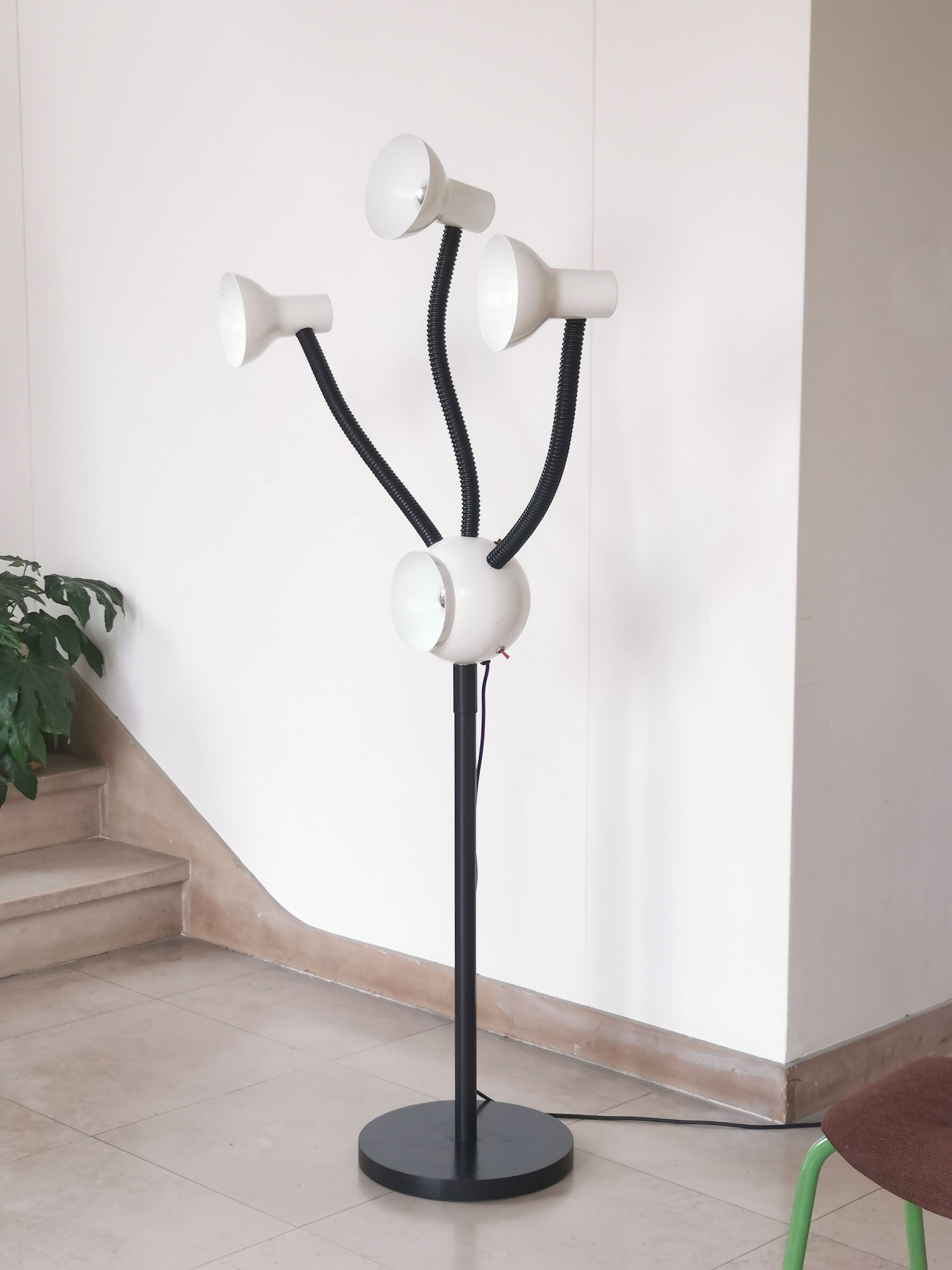 Space age lamp with 4 articulated spots, eyeball, sci-fi, 1970.