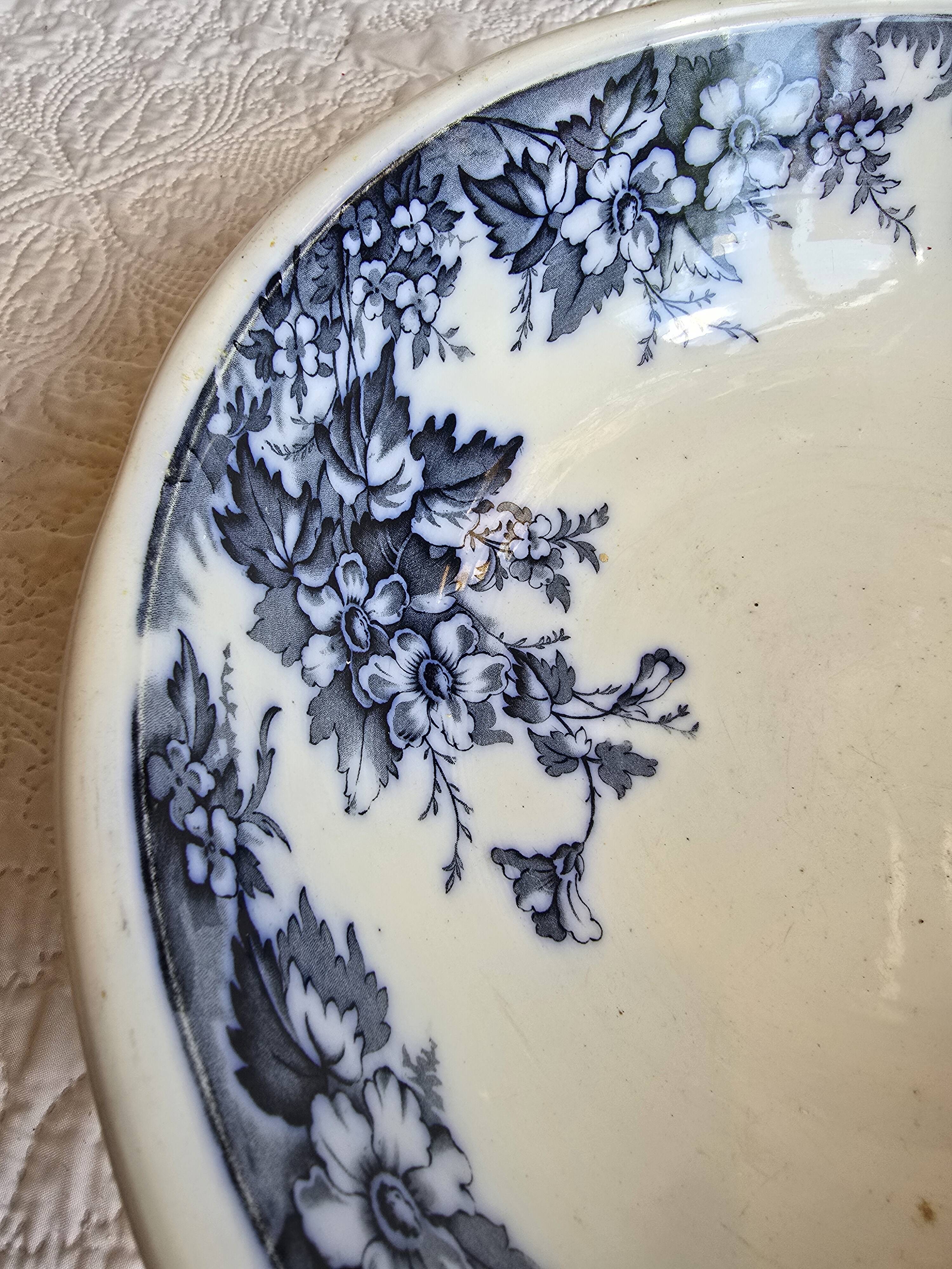 Large antique English basin A.B & Co May pattern – flow blue floral