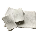 Tablecloth and 12 linen towels marked AA