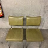 Pair of vintage design faux leather and chrome armchairs