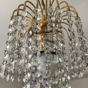 Small vintage brass chandelier with crystal droplets