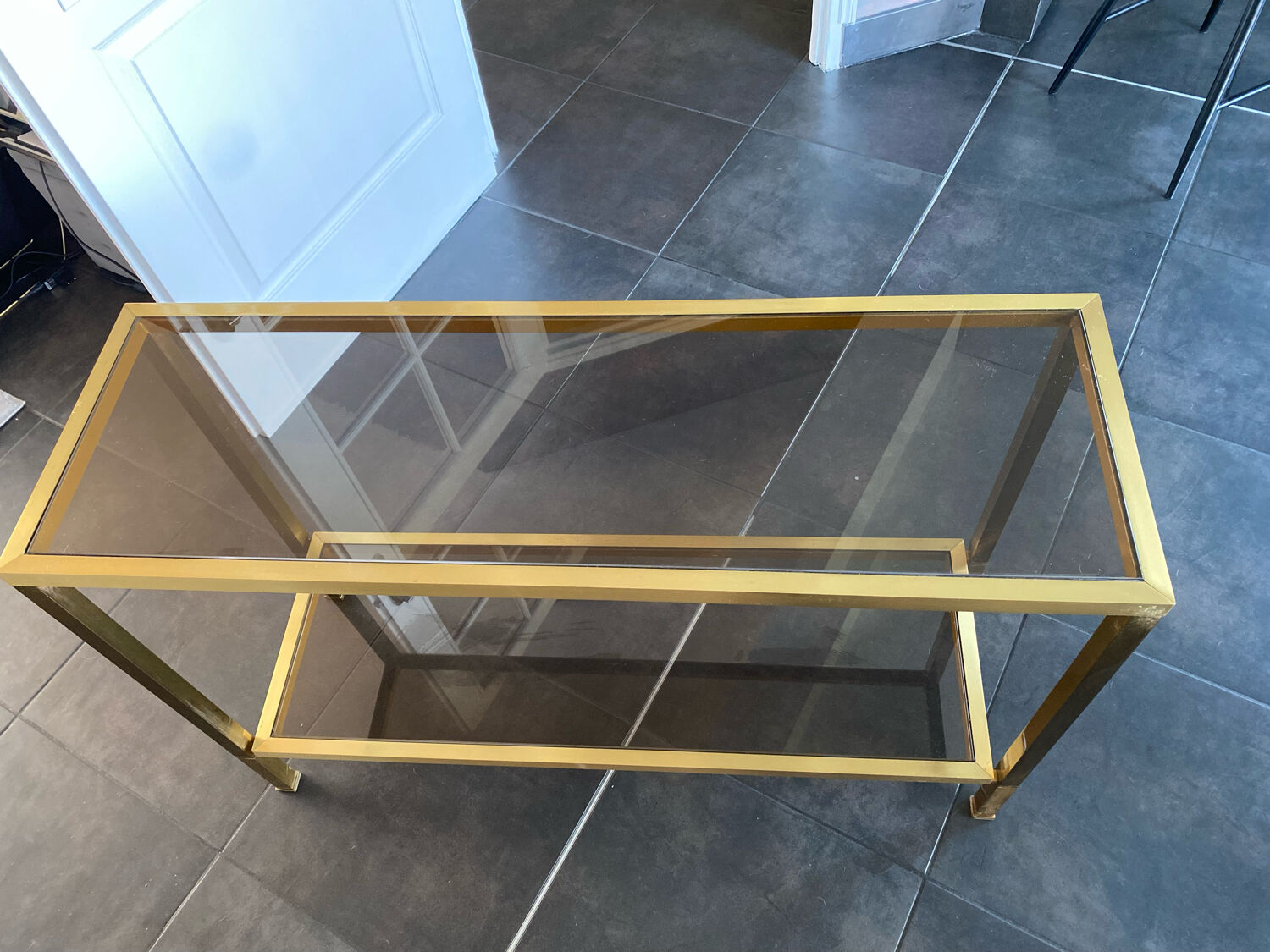 Console smoked glass and brass 70s