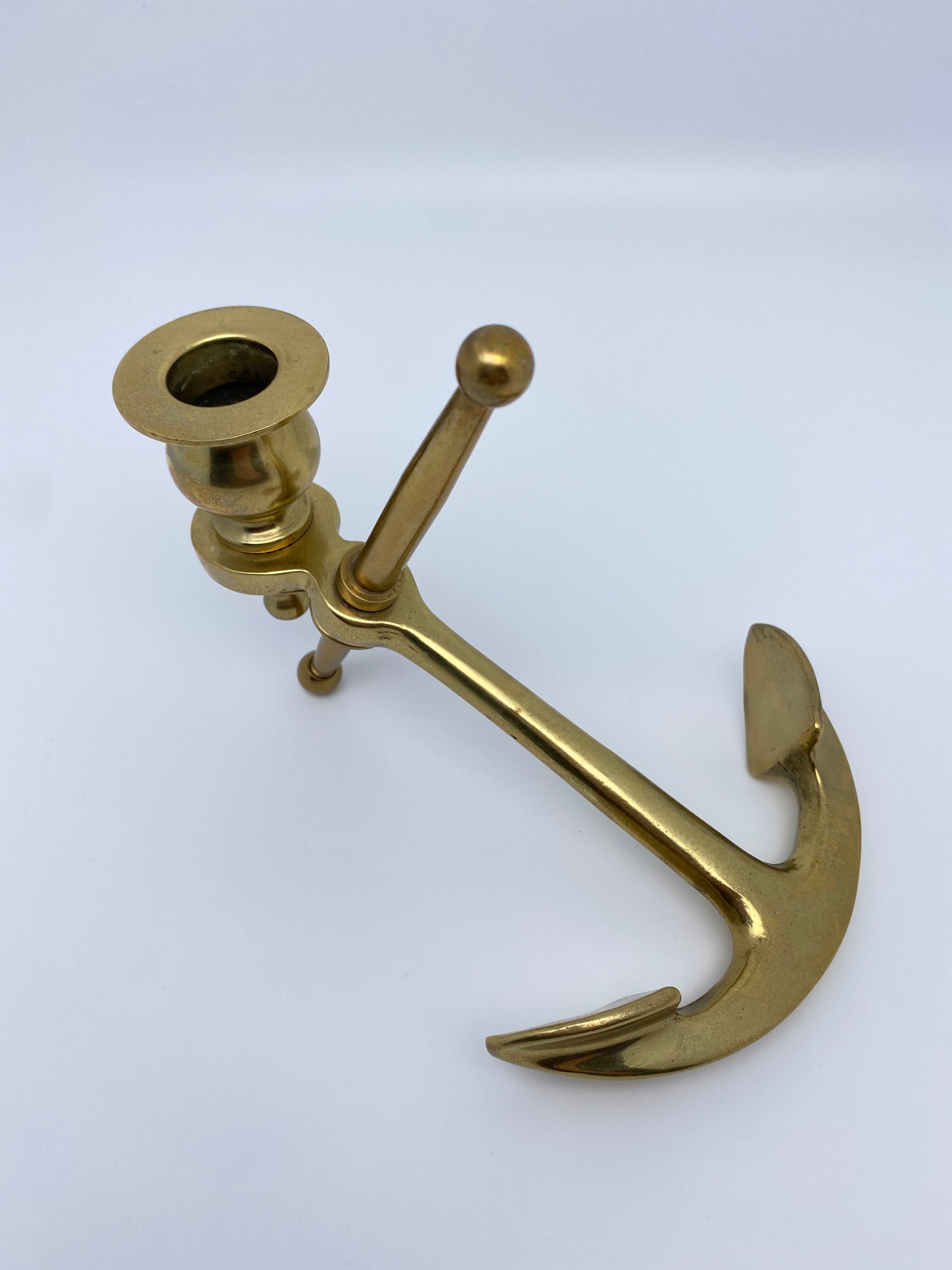 Vintage brass marine anchor candlestick