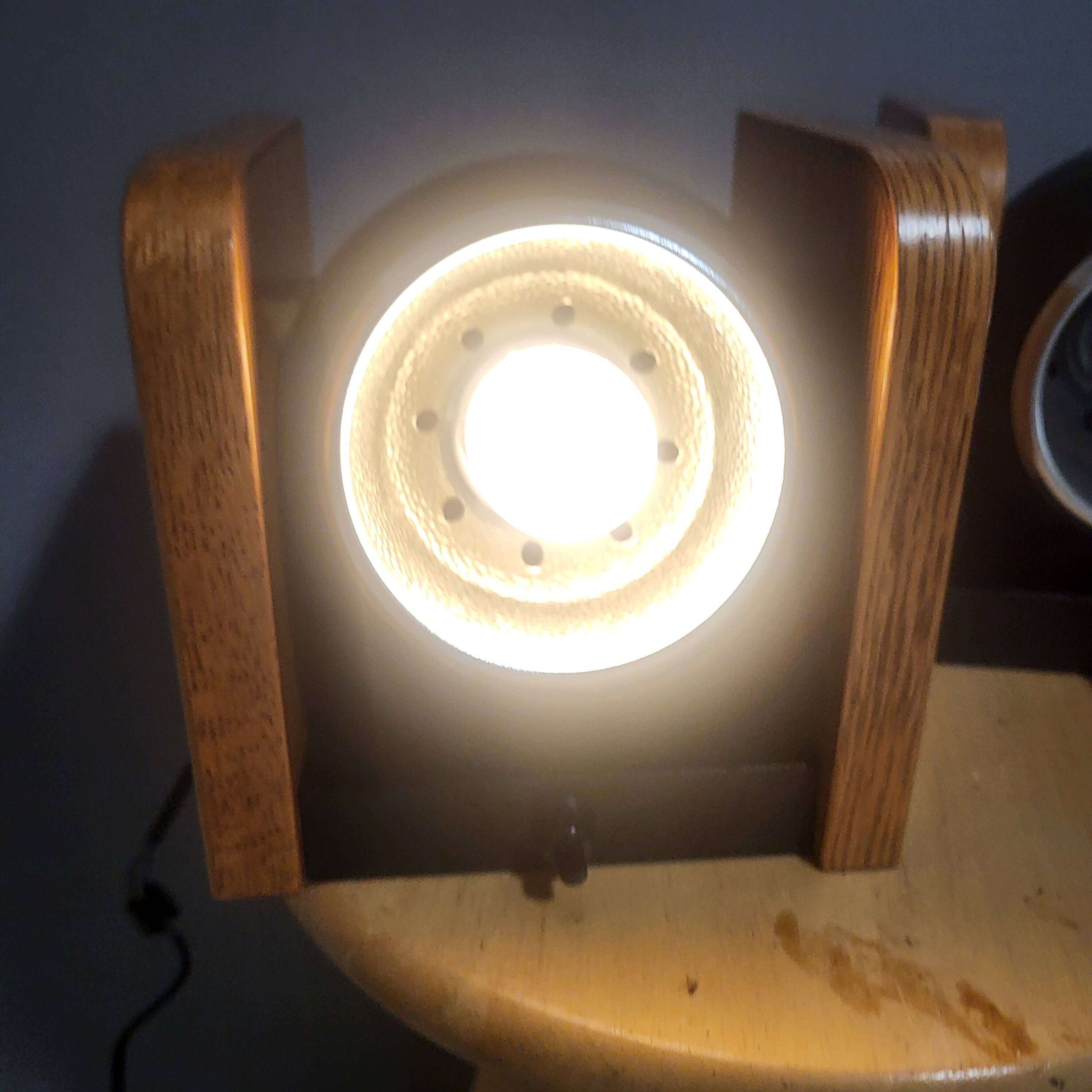 2 white eye lamps, wood, metal, vintage, Germany