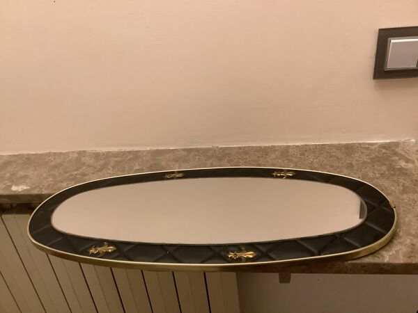 Ancien miroir rétroviseur skaï noir