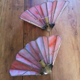 Paire d'appliques éventail art déco en laiton et pâte de verre