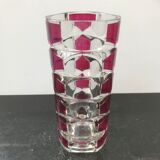 Designer transparent & red glass vase made in France vintage
