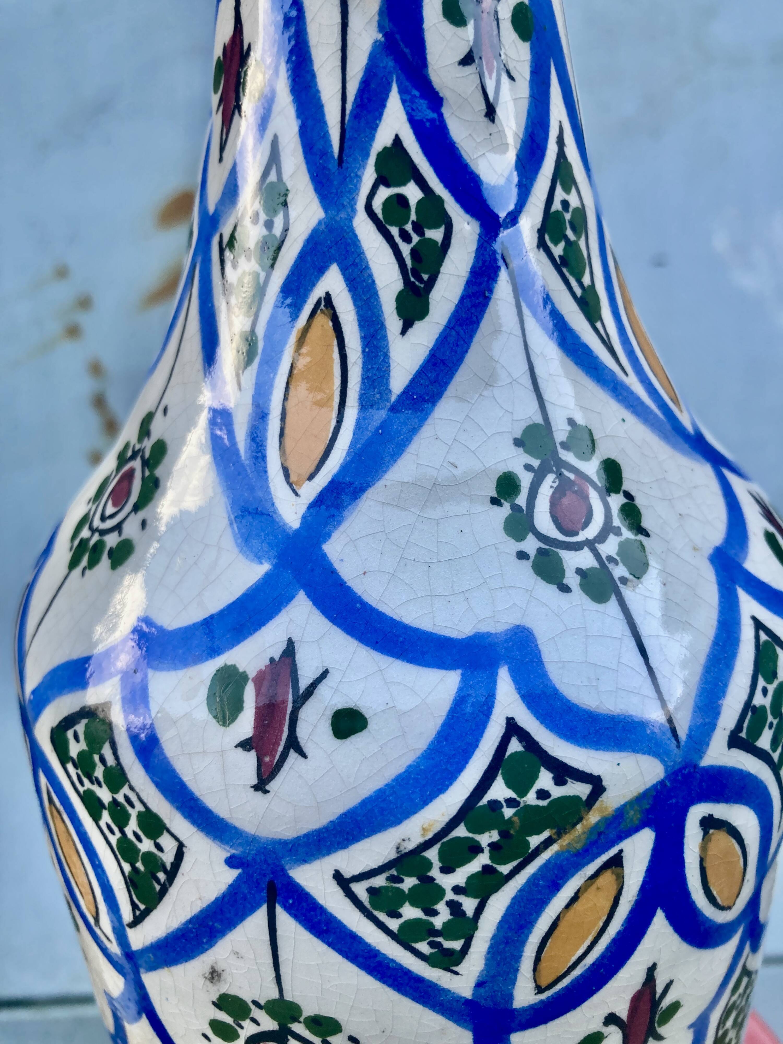 Antique Moroccan Ceramic Vase Signed - XXL Size