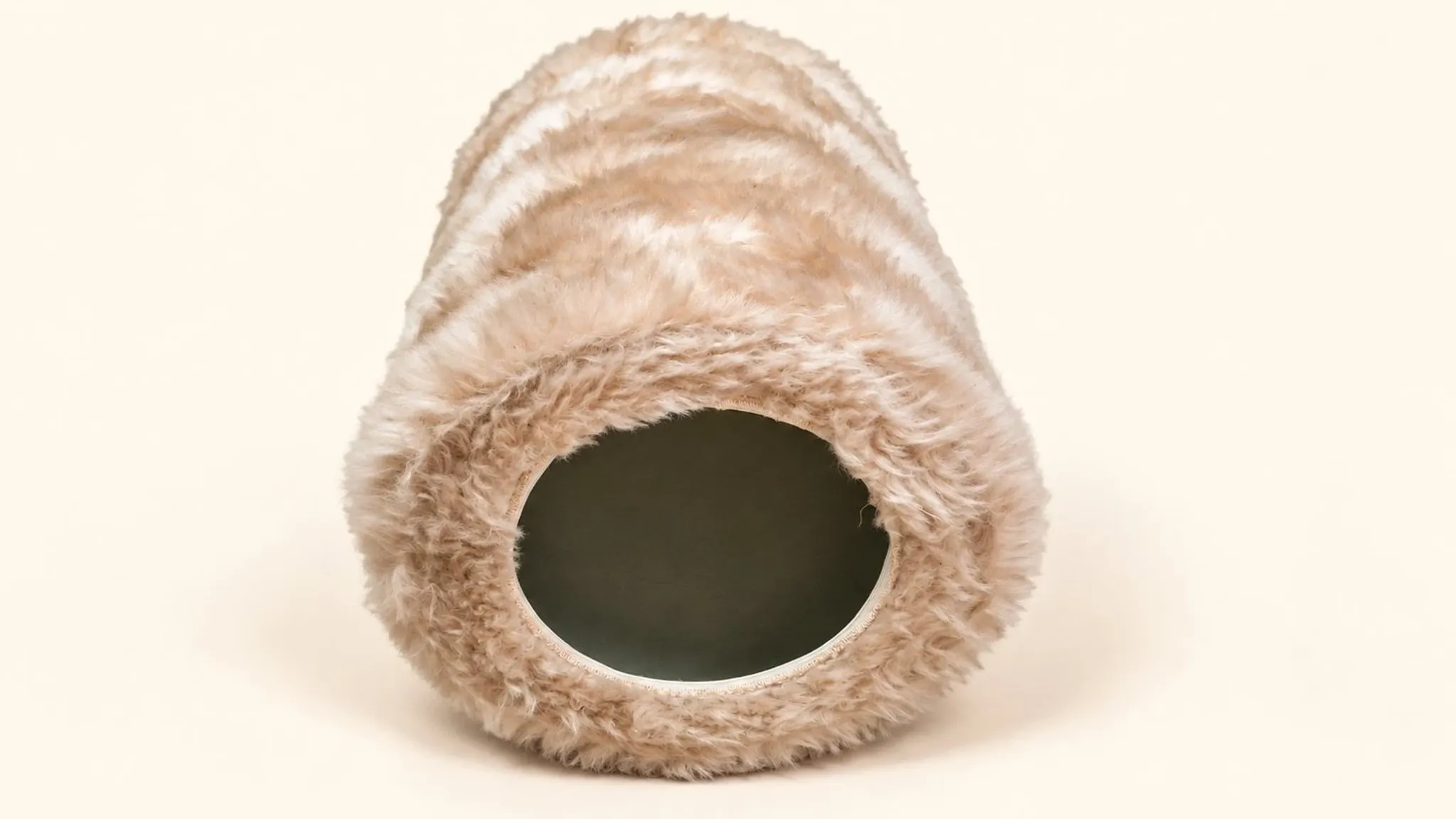 Beige faux fur cylindrical storage pouffe bohemian