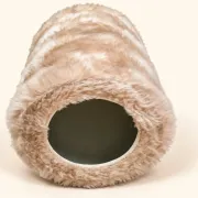Beige faux fur cylindrical storage pouffe bohemian