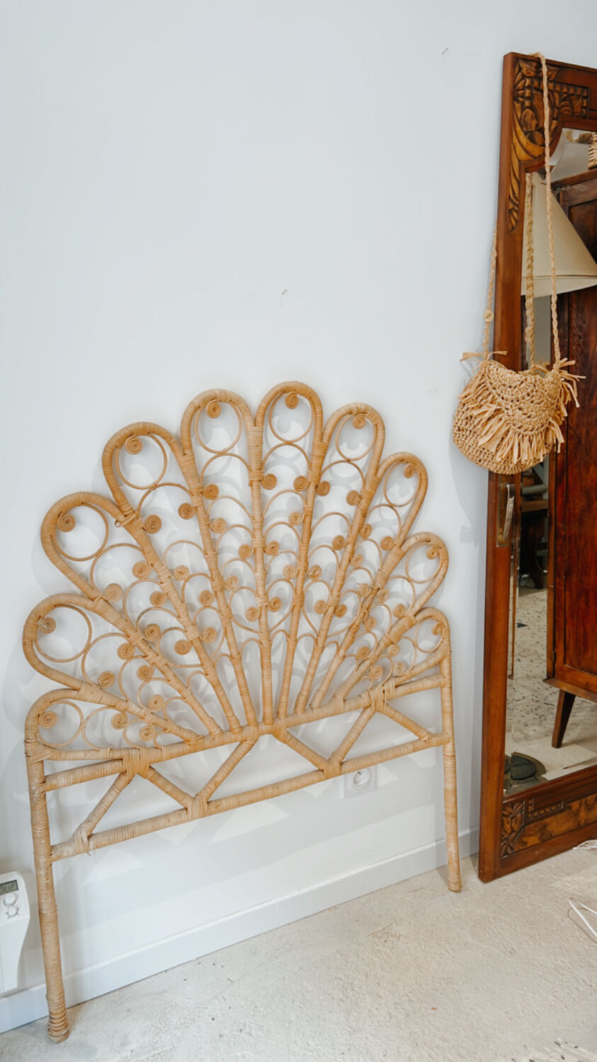 Vintage headboard peacock rattan