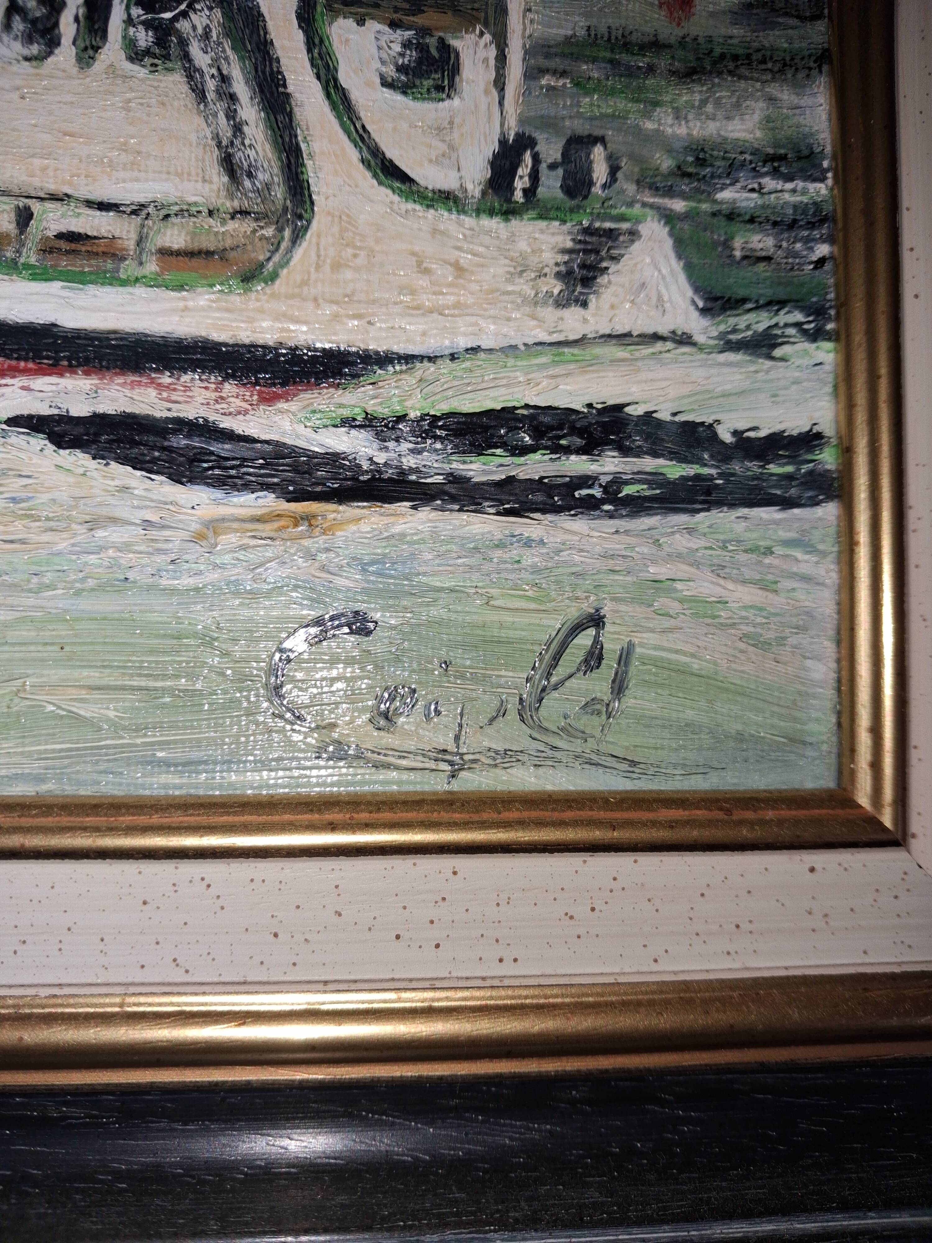 Photo art table of a barge on the Canal Saint Martin in Paris.