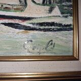 Photo art table of a barge on the Canal Saint Martin in Paris.