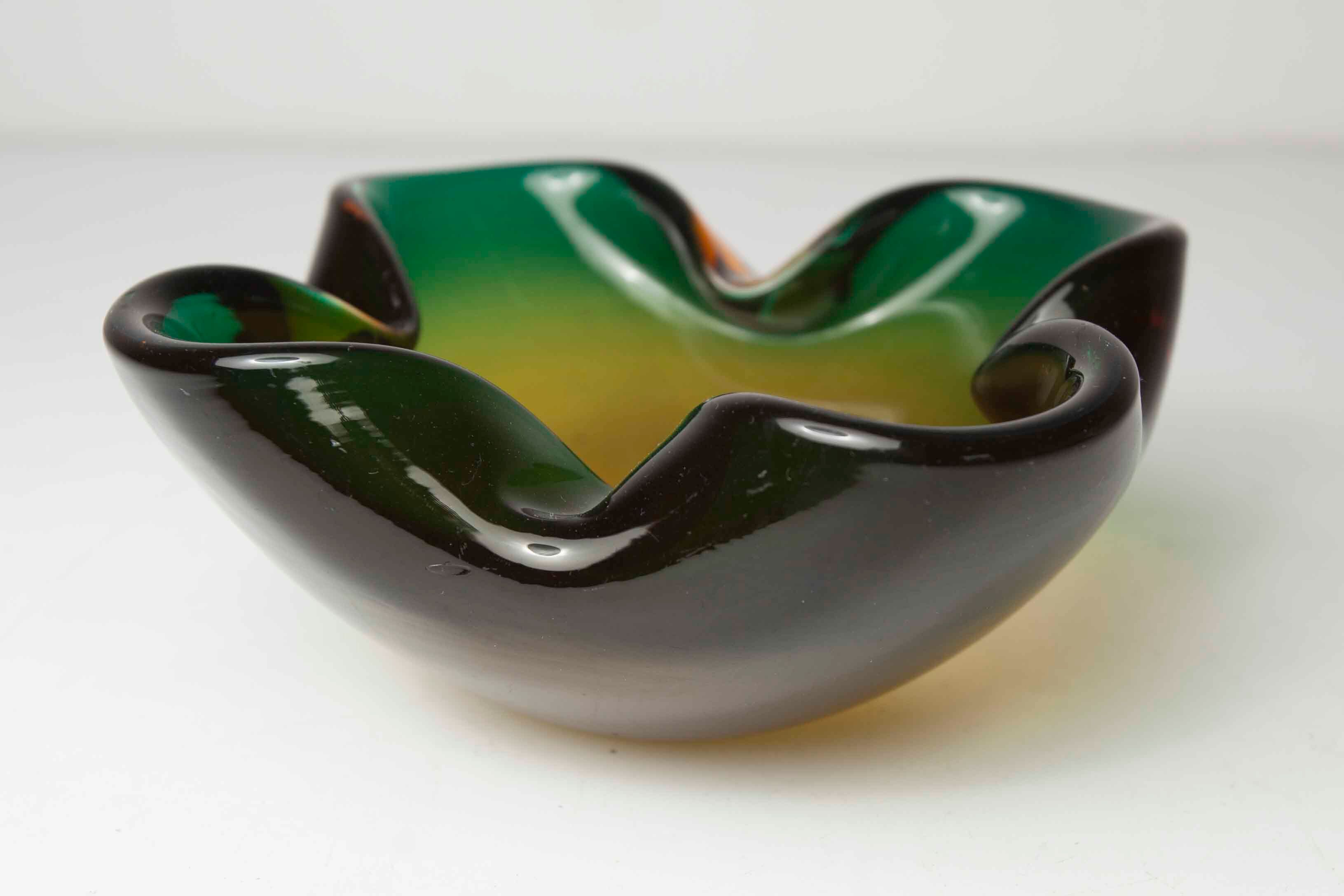 Murano 60's green and yellow ashtray