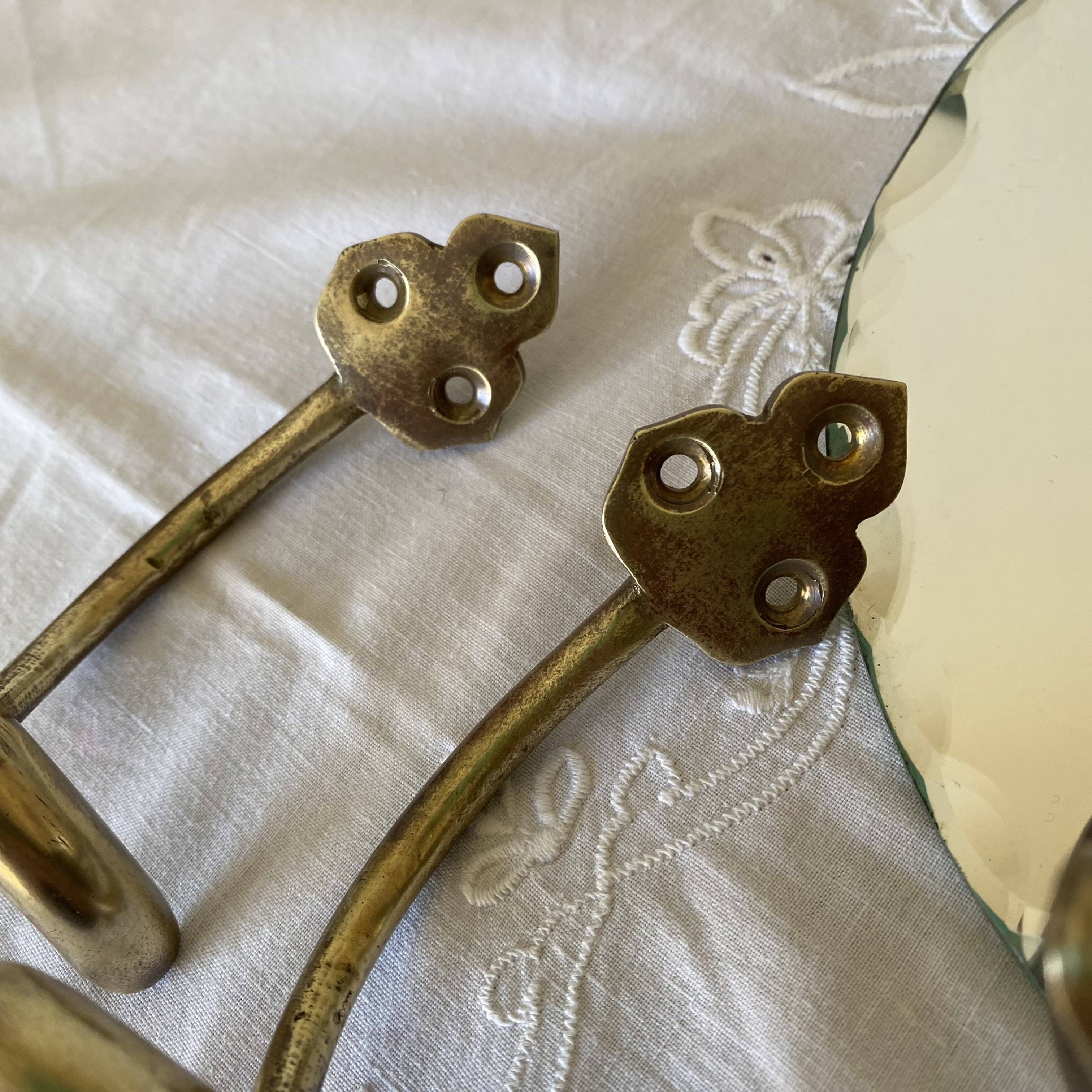 4 antique brass coat hooks towel holders