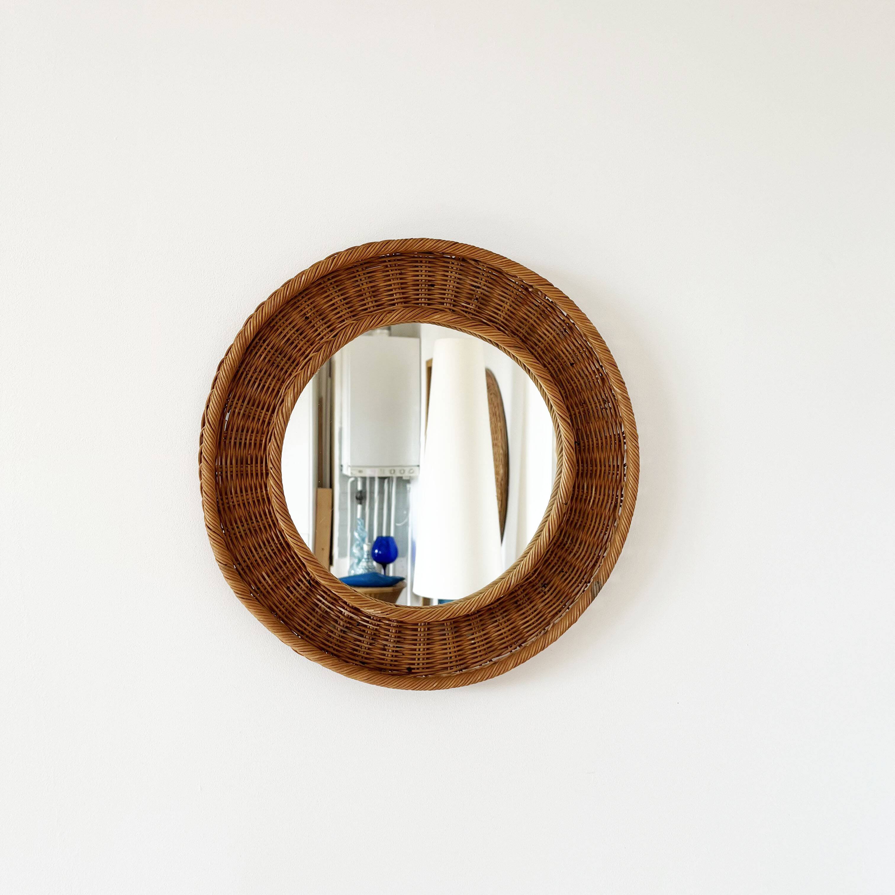 Round wicker mirror 1960