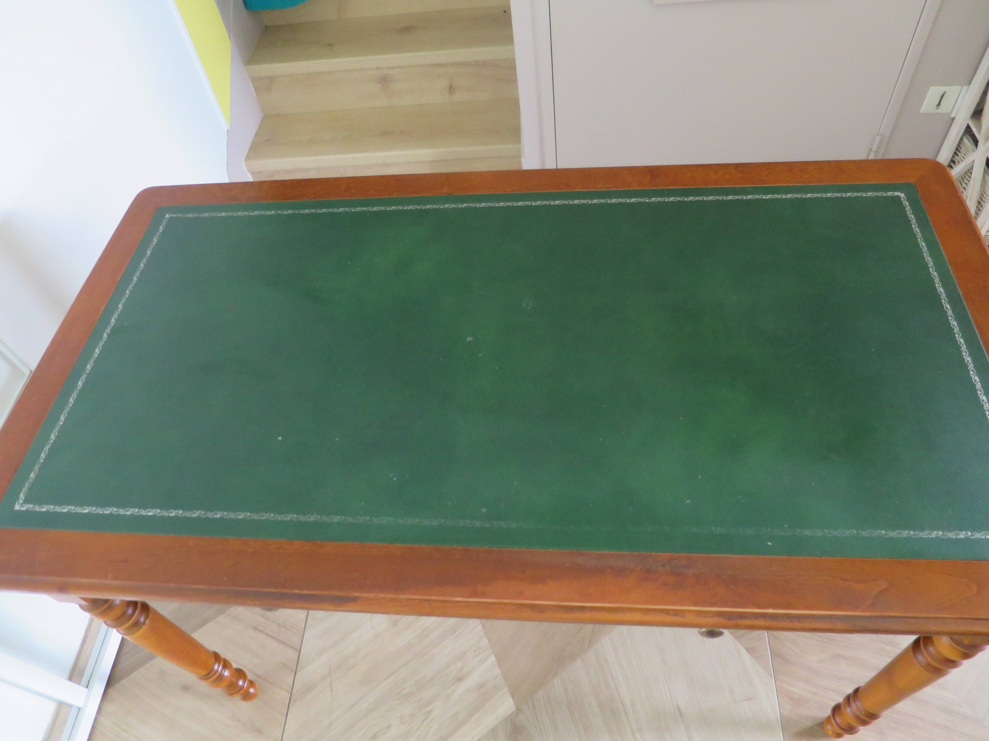 Minister's desk style L. Philippe – 2 drawers – cherry wood – faux leather desk mat