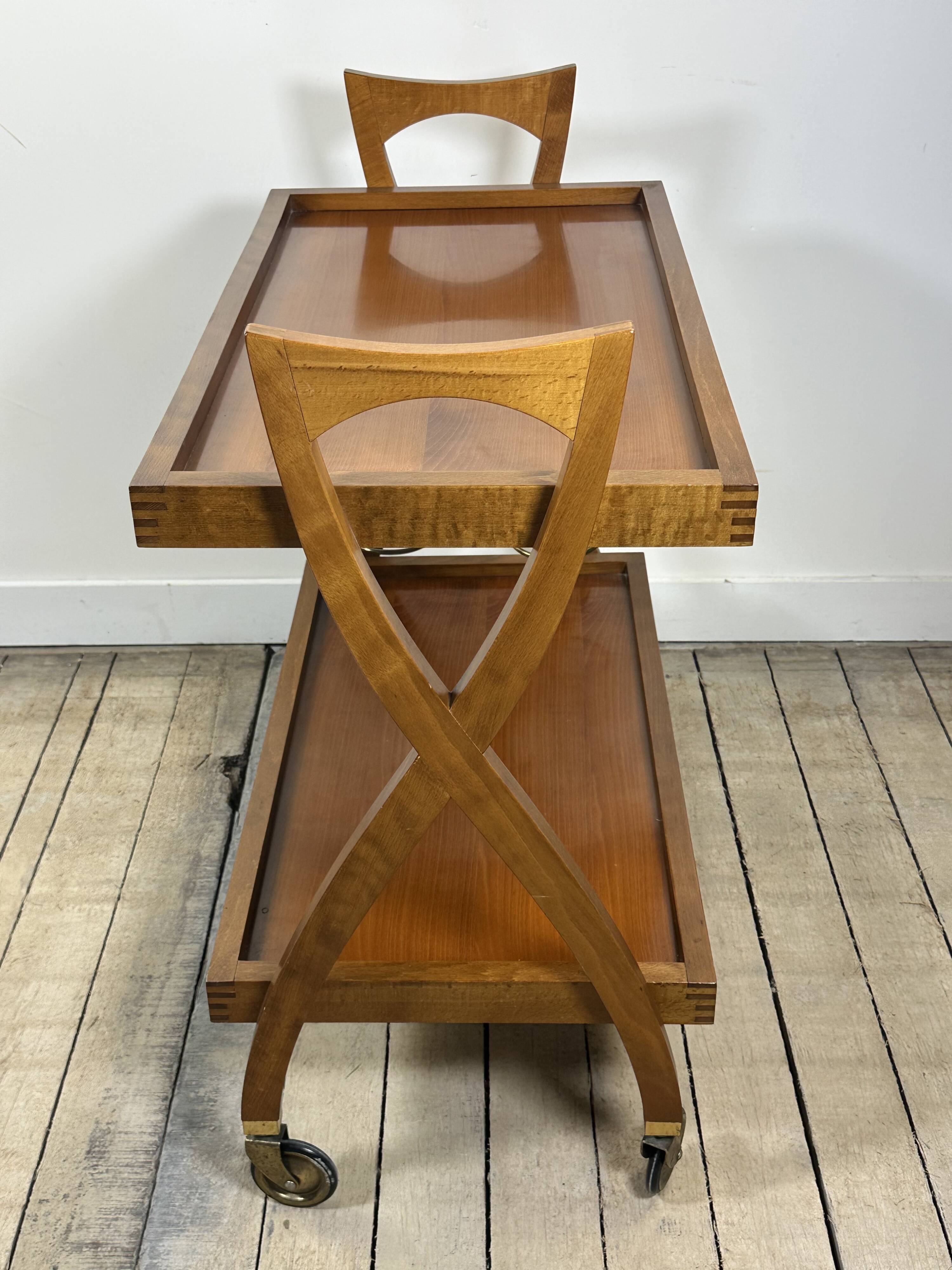 Vintage Cherry Wood Rolling Trolley from the 1970s