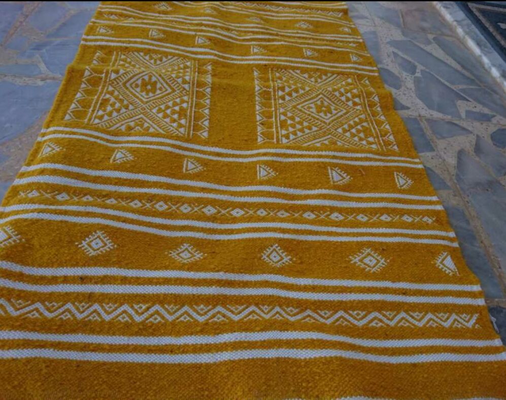 Kilim yellow and white handmade carpet , 60x105cm