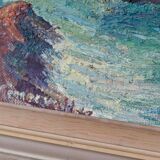 Original oil on panel from the mid-20th century – ship at sea