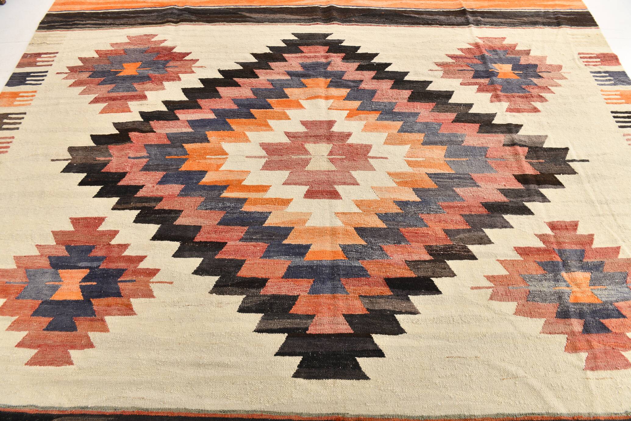 10X13 Soft Colors Rare Large Area Vintage Wool Kilim Rug, 300x389 Cm