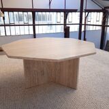 Table basse octogonale en travertin 70s