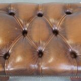 Brown cow leather chesterfield footstool