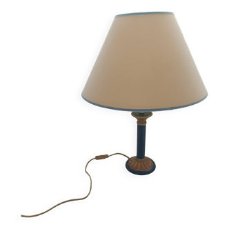 Table lamp. In navy blue and gold wood. With lampshade. Designer CD.....