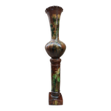 Large ceramic vase on a column, 1.49 meters tall, circa 1900, in its original condition.