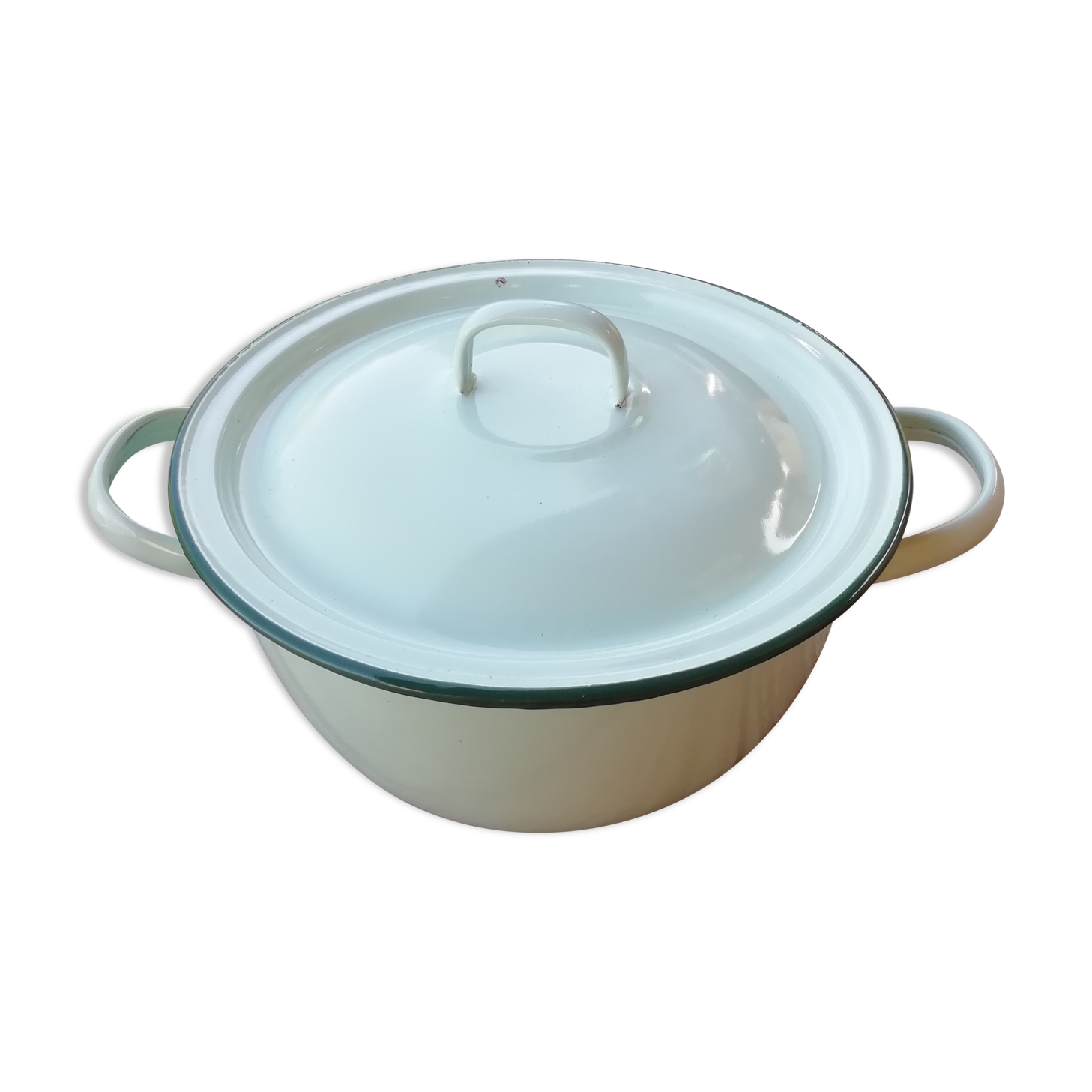 Mint green cocotte in enamelled sheet metal