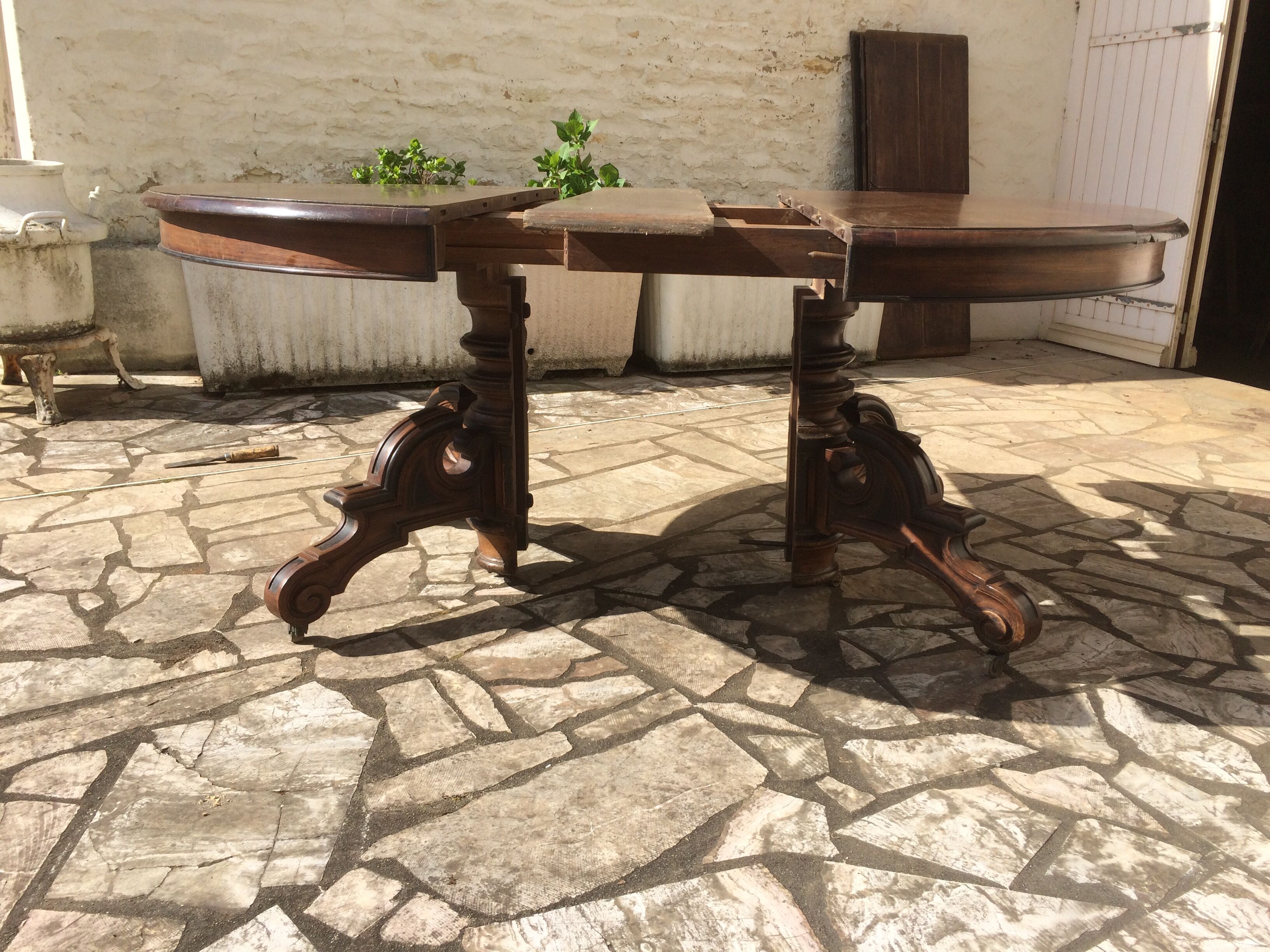 Oval table with walnut extensions Napoleon III era