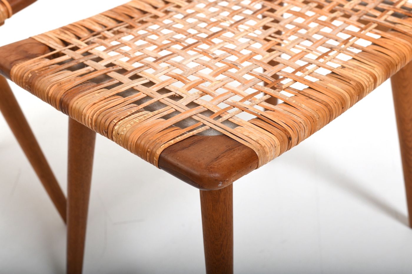Pair of 1950s Danish Teak Oak and Cane Stools