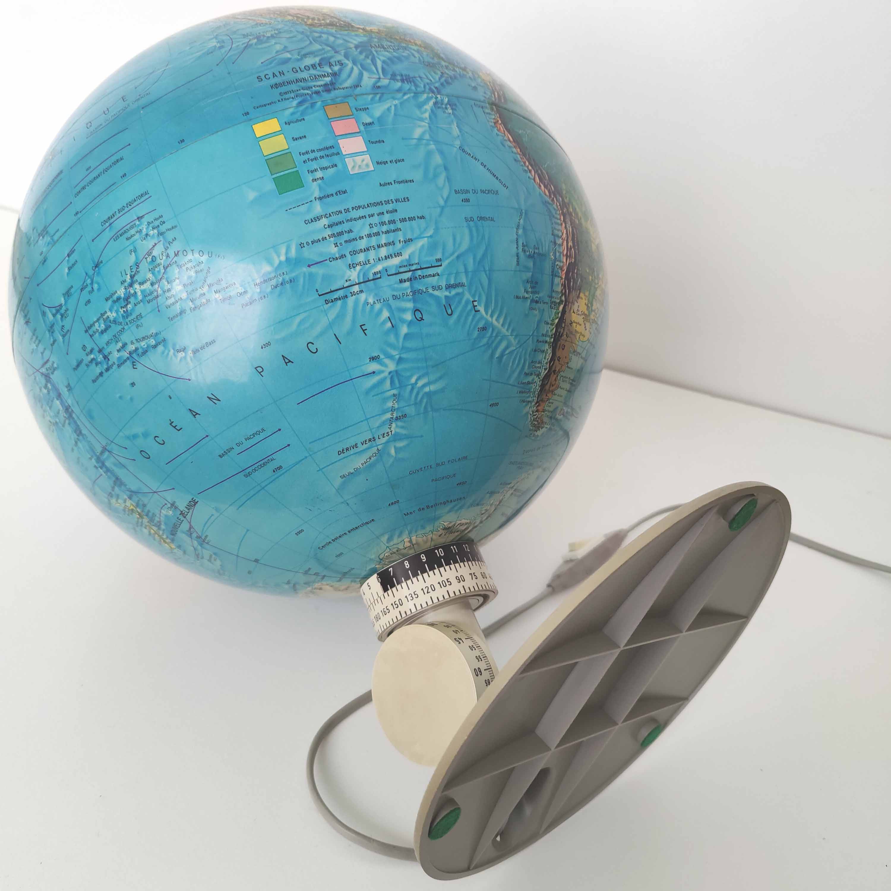 Vintage globe luminous world map Scan Globe Denmark 1973