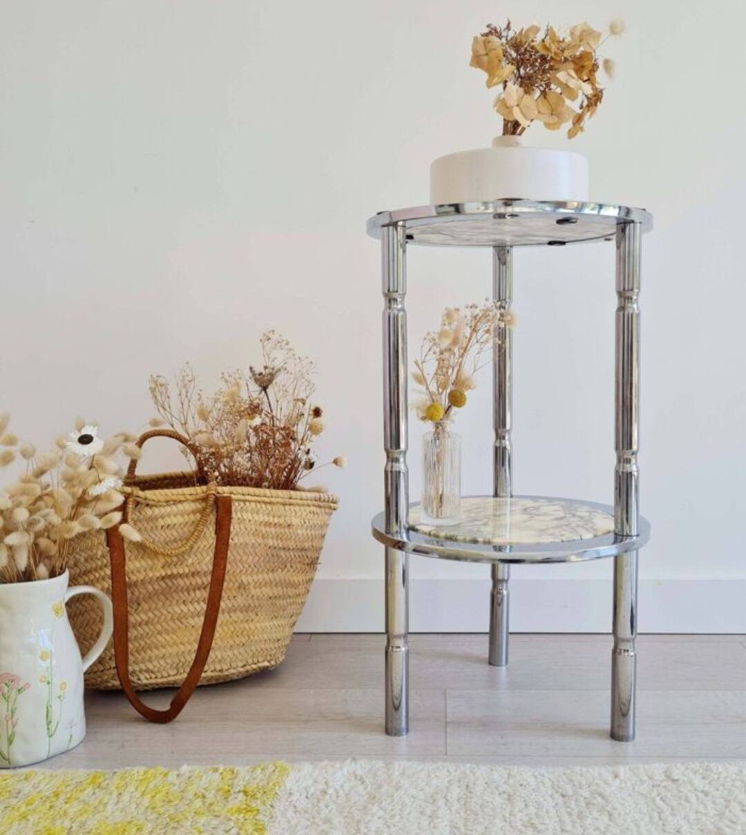 Marble and chrome side table, Italy 1970s