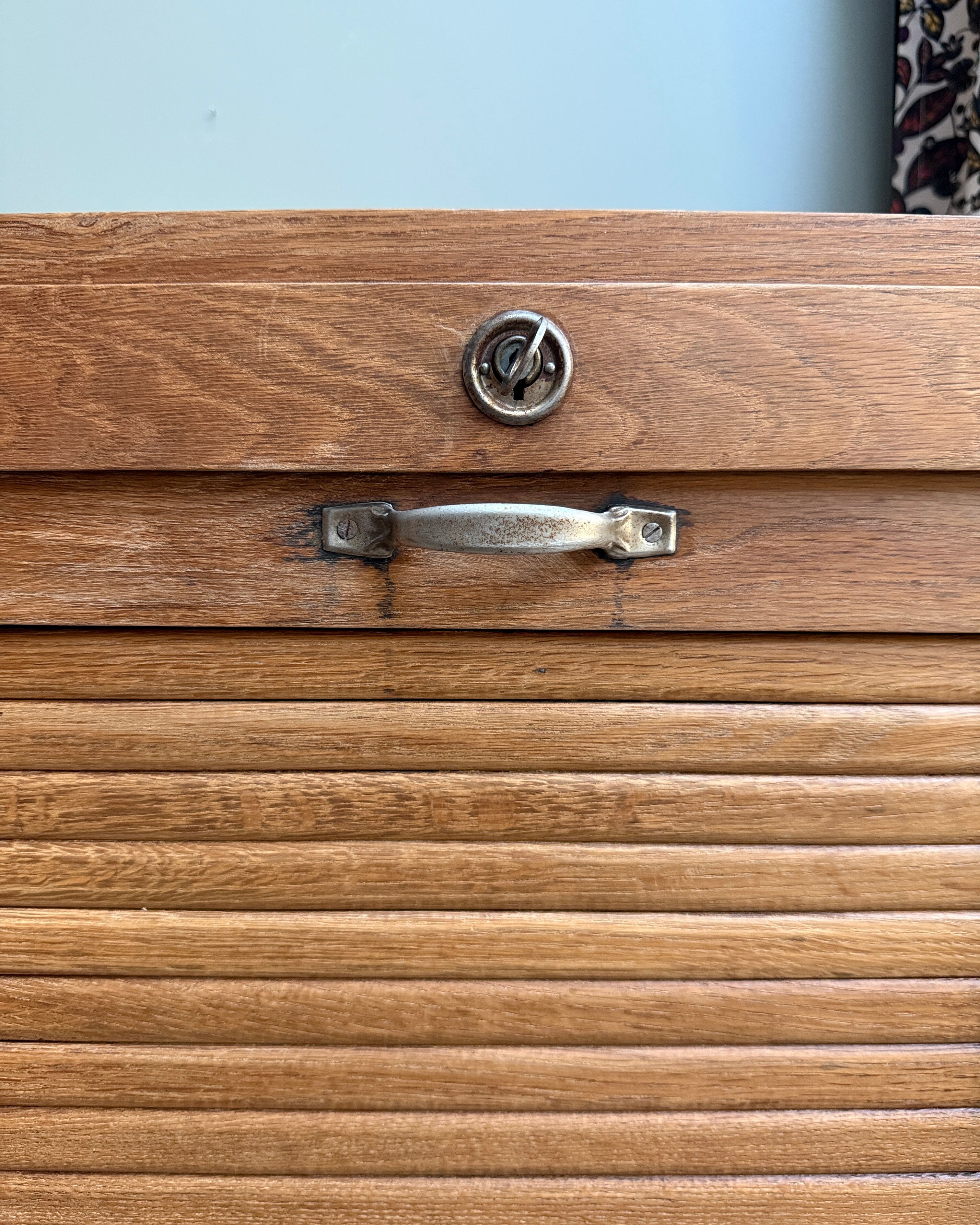 Oak filing cabinet with curtains (renovated)